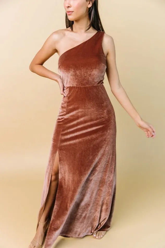 Women Tatiana Velvet One Shoulder Maxi Dress Bronze Baltic Born Maxi Dresses Women Tatiana Velvet One Shoulder Maxi Dress Bronze Baltic Born Maxi Dresses