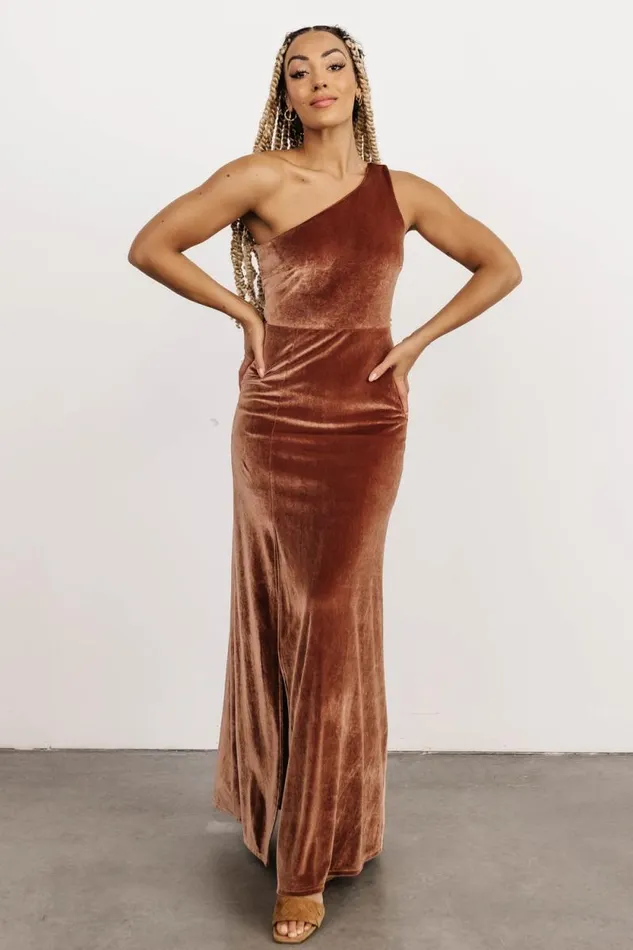 Women Tatiana Velvet One Shoulder Maxi Dress Bronze Baltic Born Maxi Dresses Women Tatiana Velvet One Shoulder Maxi Dress Bronze Baltic Born Maxi Dresses