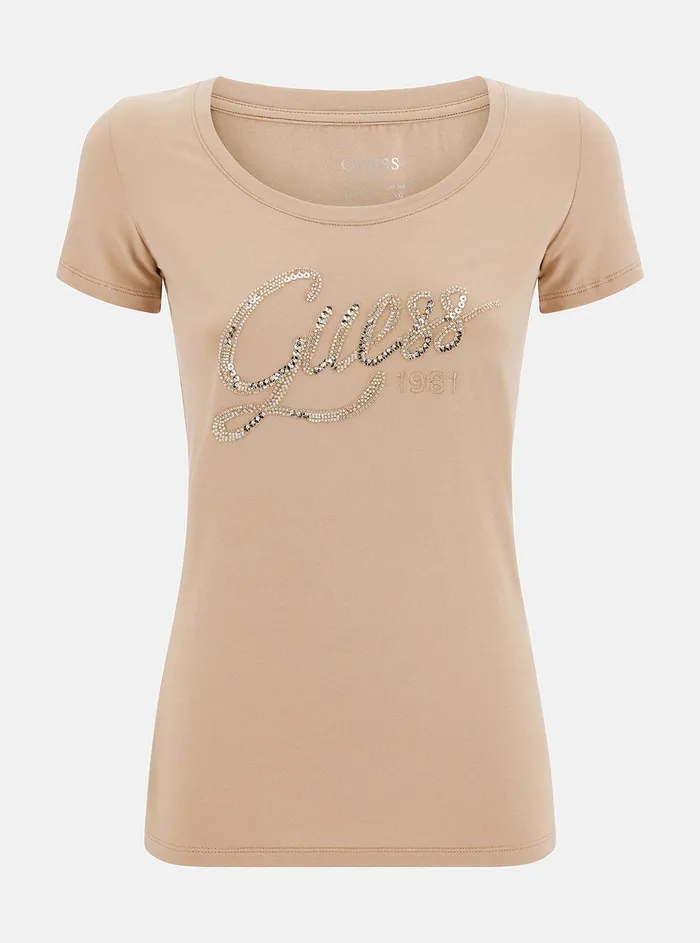 Women Tees and Tanks GUESS Beige Bryanna Logo Tshirt
