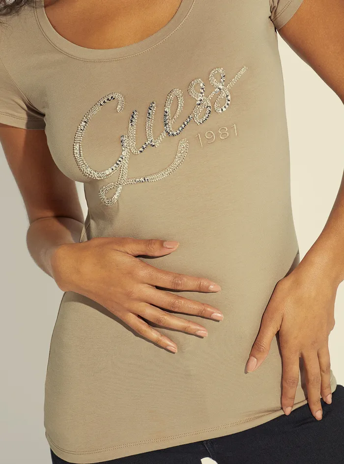 Women Tees and Tanks GUESS Beige Bryanna Logo Tshirt