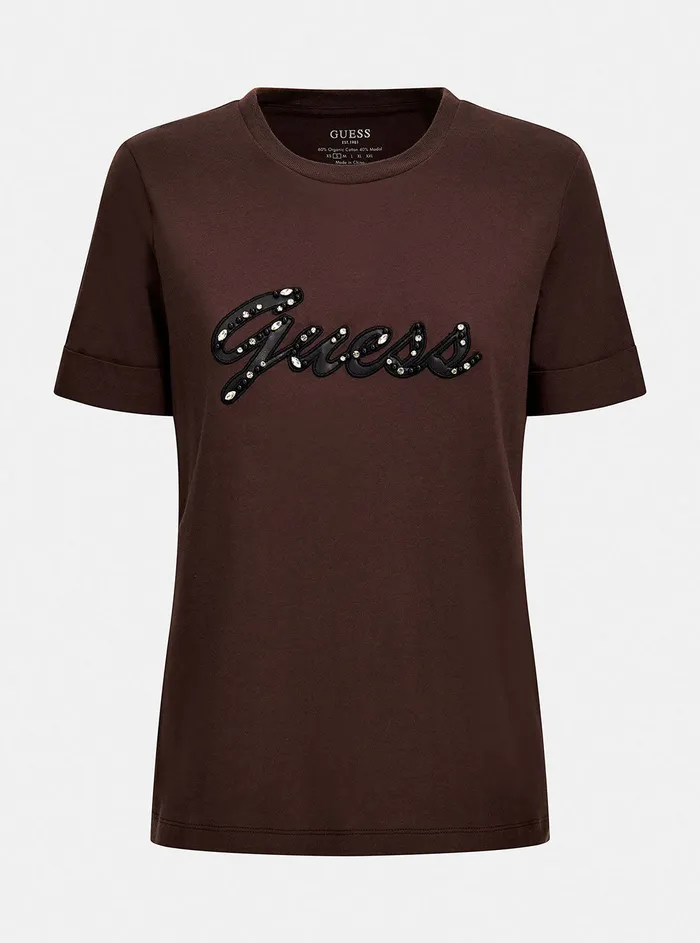 Women Tees and Tanks GUESS Eco Brown Java Nichita Logo Tshirt