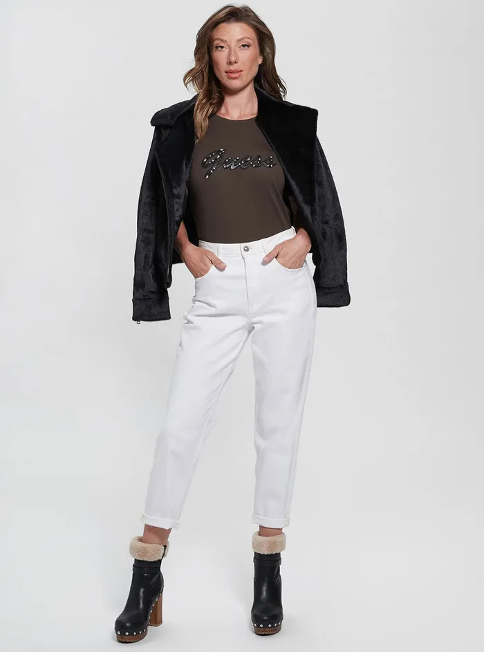 Women Tees and Tanks GUESS Eco Brown Java Nichita Logo Tshirt
