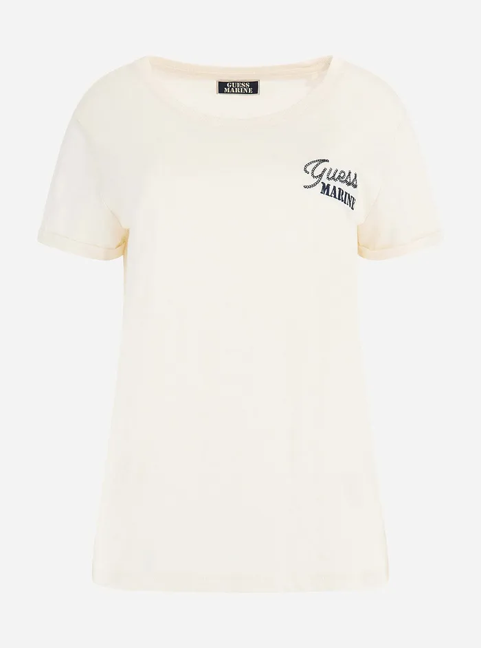 Women Tees and Tanks GUESS Eco Cream White Marine Logo Tshirt Women Tees and Tanks GUESS Eco Cream White Marine Logo Tshirt