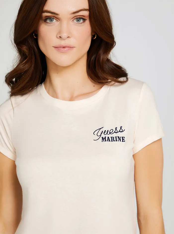 Women Tees and Tanks GUESS Eco Cream White Marine Logo Tshirt Women Tees and Tanks GUESS Eco Cream White Marine Logo Tshirt