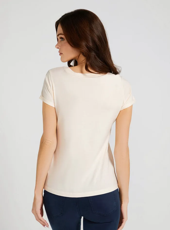Women Tees and Tanks GUESS Eco Cream White Marine Logo Tshirt Women Tees and Tanks GUESS Eco Cream White Marine Logo Tshirt