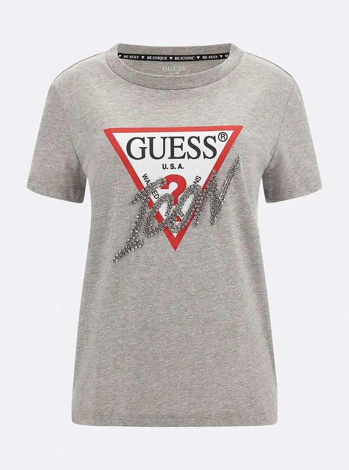 Women Tees and Tanks GUESS Eco Grey Icon Logo Tshirt