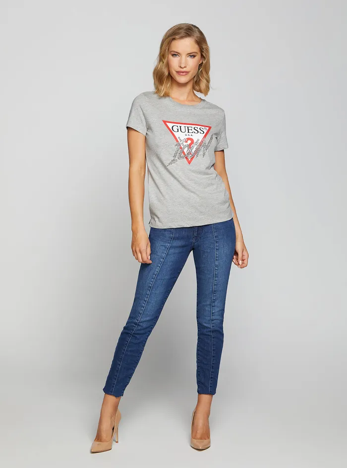 Women Tees and Tanks GUESS Eco Grey Icon Logo Tshirt
