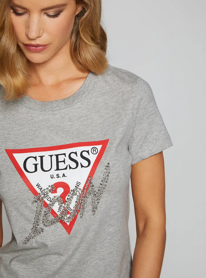 Women Tees and Tanks GUESS Eco Grey Icon Logo Tshirt