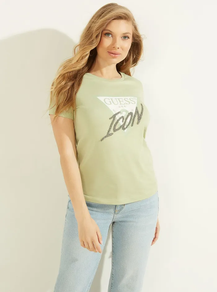 Women Tees and Tanks GUESS Green Icon Logo Tshirt
