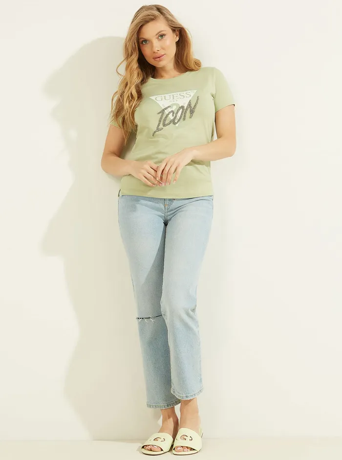 Women Tees and Tanks GUESS Green Icon Logo Tshirt Women Tees and Tanks GUESS Green Icon Logo Tshirt