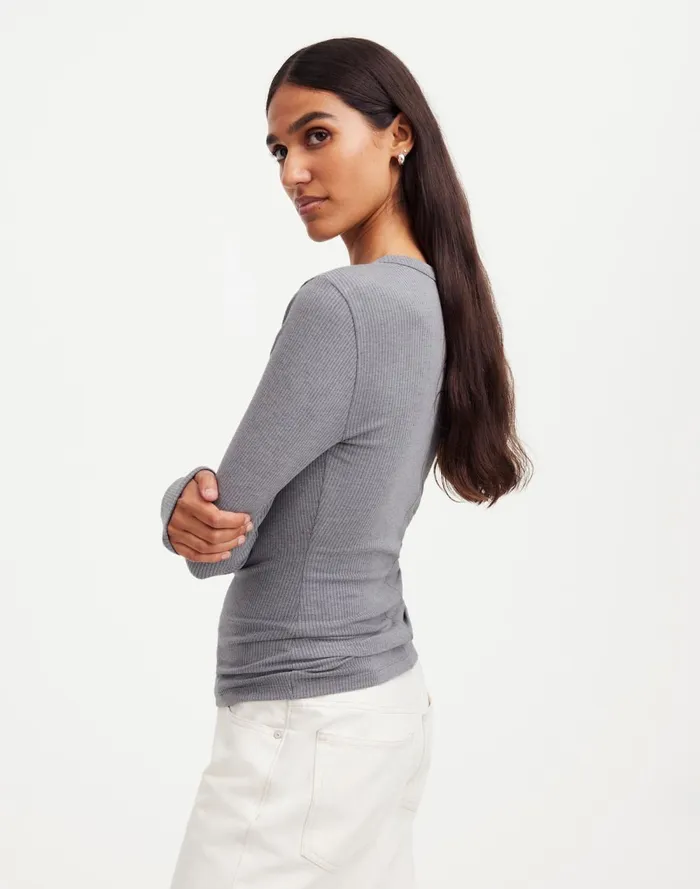 Women Tees Madewell Drapey Rib LongSleeve Tee Hthr Black Charcoal