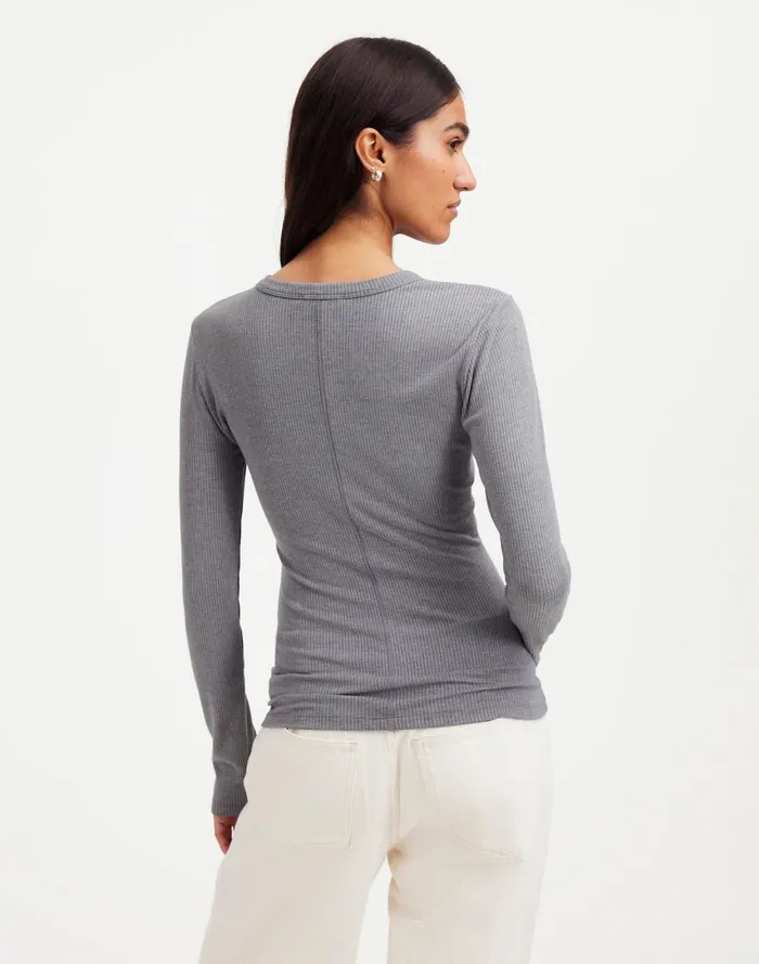Women Tees Madewell Drapey Rib LongSleeve Tee Hthr Black Charcoal