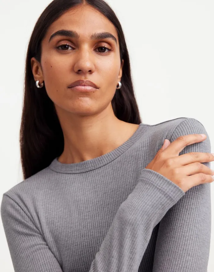 Women Tees Madewell Drapey Rib LongSleeve Tee Hthr Black Charcoal
