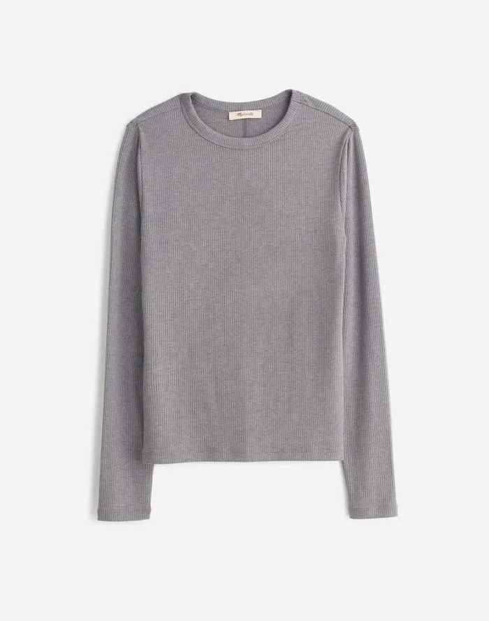 Women Tees Madewell Drapey Rib LongSleeve Tee Hthr Black Charcoal