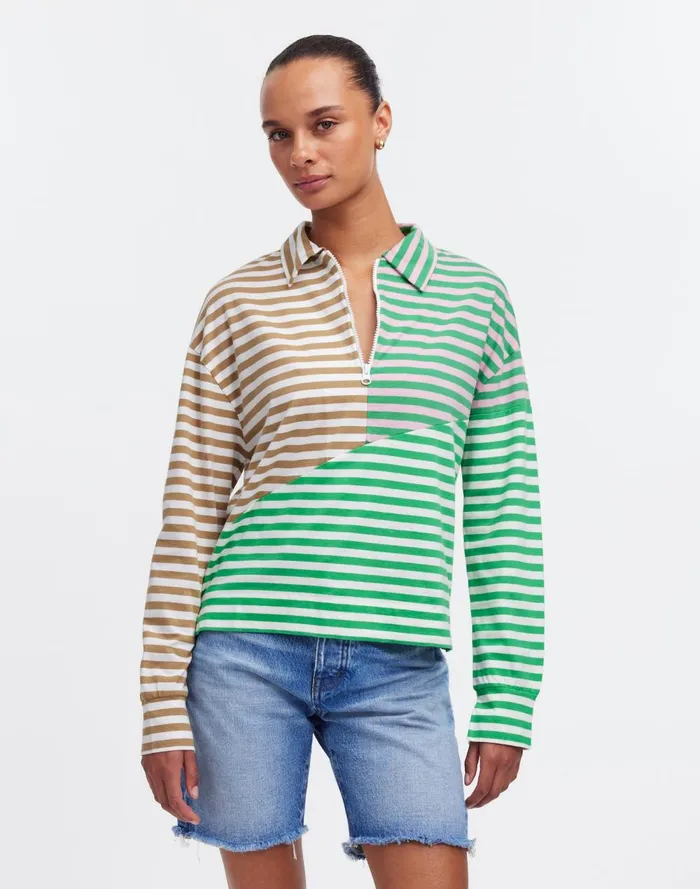 Women Tees Madewell KULE The Beck Sweatshirt Green Beige Blush