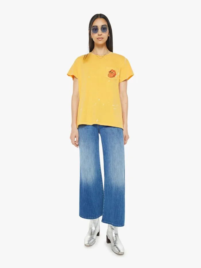 Women Tees Tanks Mother Denim Rolling Stones Pocket Tee Yellow gold