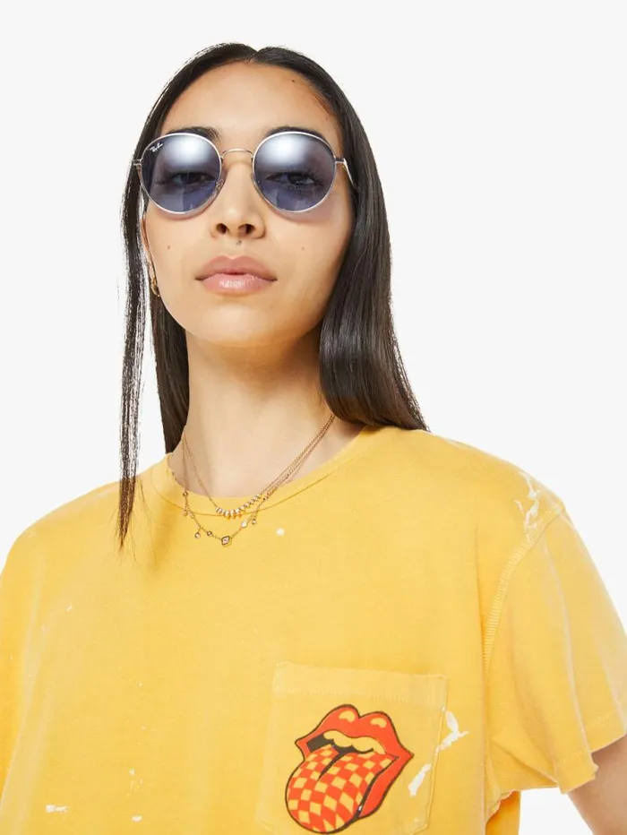 Women Tees Tanks Mother Denim Rolling Stones Pocket Tee Yellow gold
