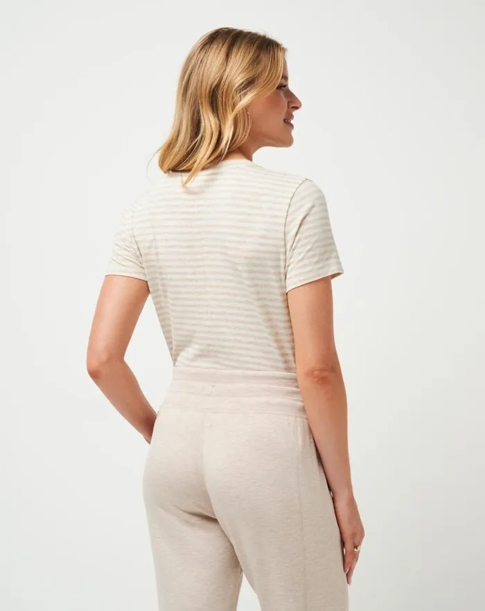 Women Tees TravisMathew CLOUD JERSEY TEE Heather Oxford Tan Stripe Women Tees TravisMathew CLOUD JERSEY TEE Heather Oxford Tan Stripe