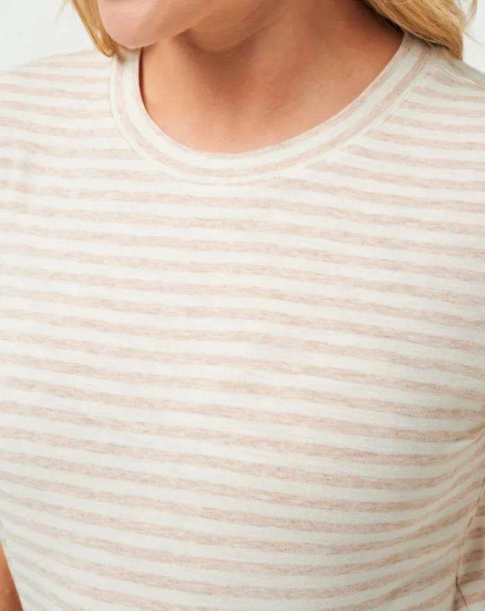 Women Tees TravisMathew CLOUD JERSEY TEE Heather Oxford Tan Stripe Women Tees TravisMathew CLOUD JERSEY TEE Heather Oxford Tan Stripe