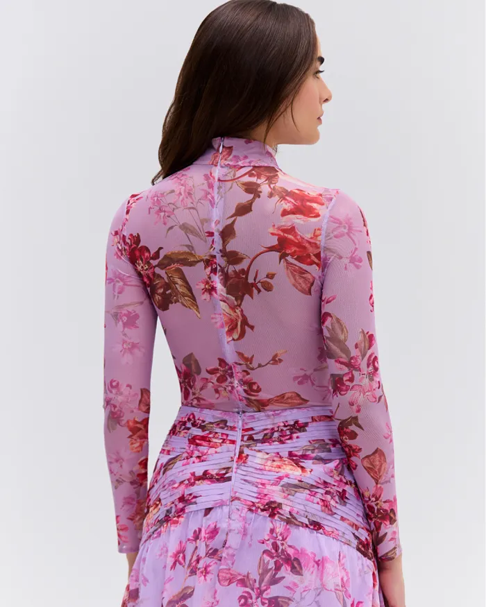 Women Tops and Bodysuits PatBO Floral Haze Stretch Tulle Bodysuit Violet