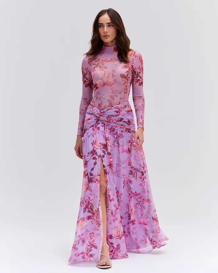 Women Tops and Bodysuits PatBO Floral Haze Stretch Tulle Bodysuit Violet