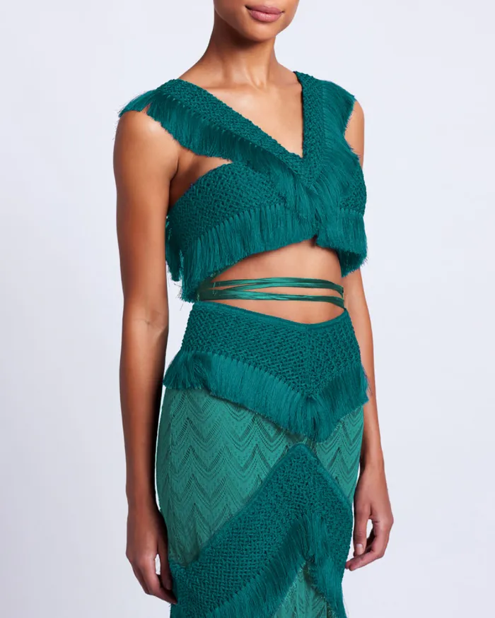 Women Tops and Bodysuits PatBO FRINGE TRIM CROPPED TOP Galapagos