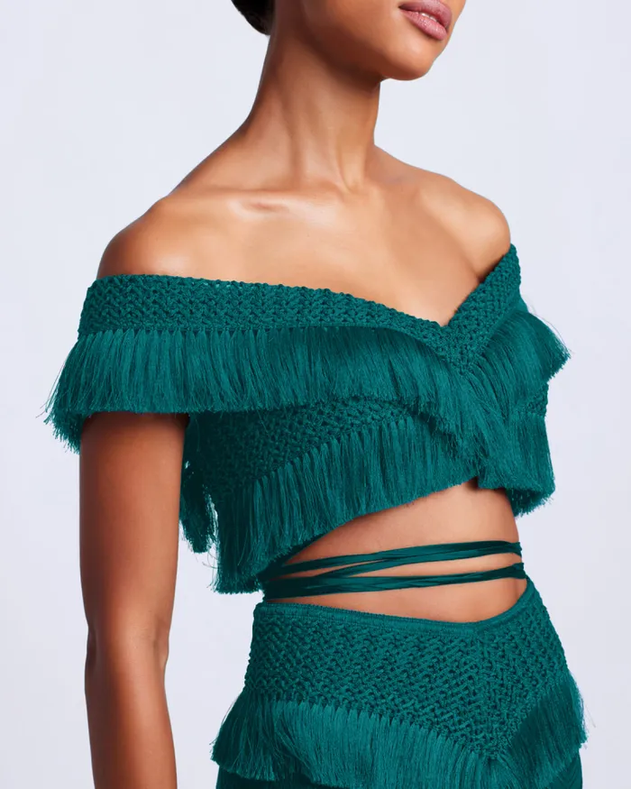 Women Tops and Bodysuits PatBO FRINGE TRIM CROPPED TOP Galapagos