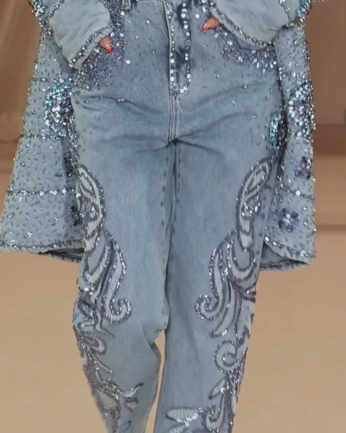 Women Tops and Bodysuits PatBO HandBeaded Denim Bralette FINAL SALE Denim