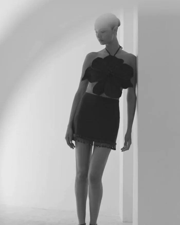 Women Tops and Bodysuits PatBO HANDBEADED FLOWER TOP EXCLUSIVE Black