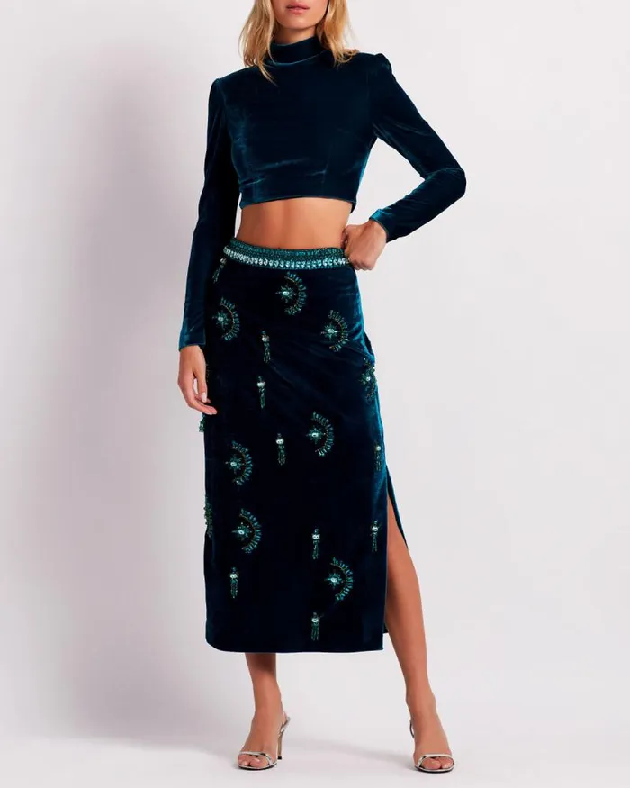 Women Tops and Bodysuits PatBO Luxe Velvet Cropped Top FINAL SALE Azure