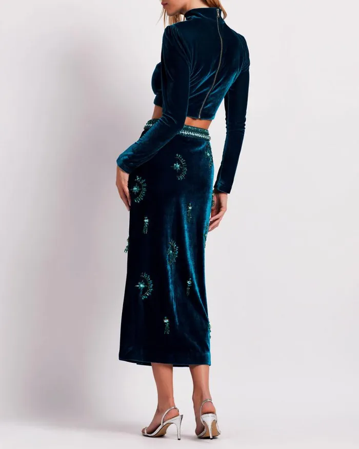 Women Tops and Bodysuits PatBO Luxe Velvet Cropped Top FINAL SALE Azure