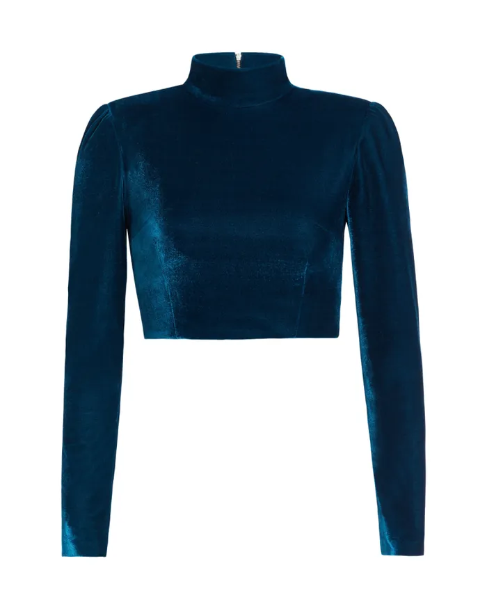 Women Tops and Bodysuits PatBO Luxe Velvet Cropped Top FINAL SALE Azure