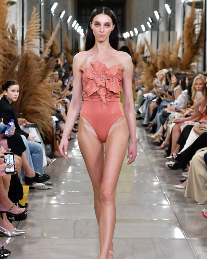 Women Tops and Bodysuits PatBO Metallic Jersey Orchid Bodysuit FINAL SALE Terracotta