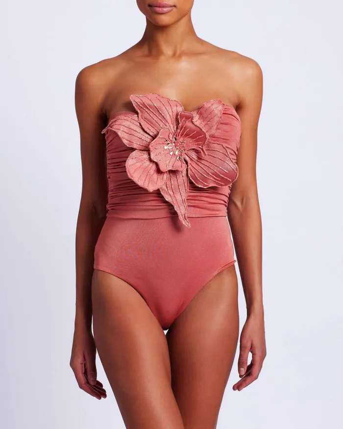 Women Tops and Bodysuits PatBO Metallic Jersey Orchid Bodysuit FINAL SALE Terracotta