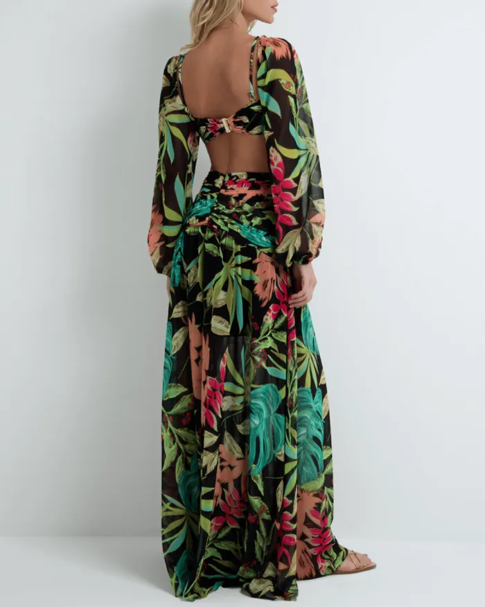 Women Tops and Bodysuits PatBO TROPICALIA STRETCH CROPPED TOP FINAL SALE Black