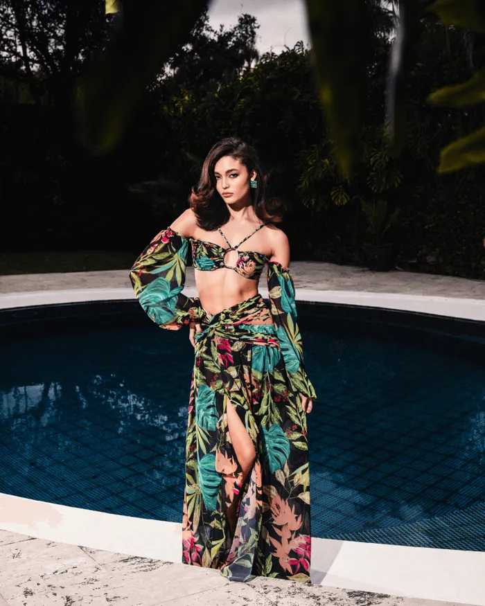 Women Tops and Bodysuits PatBO TROPICALIA STRETCH CROPPED TOP FINAL SALE Black