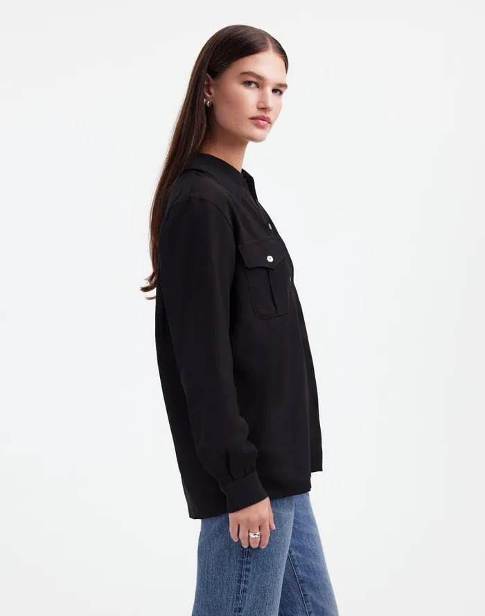 Women Tops and Shirts Madewell Alexa Chung For Madewell PleatPocket ButtonUp Shirt True Black