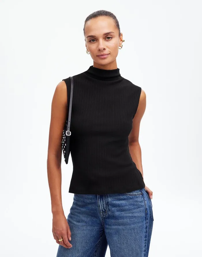Women Tops and Shirts Madewell Ribbed Mockneck Tank Jet Black