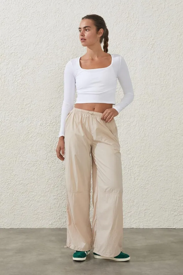 Women Tops Cotton On Active Rib Scoop Longsleeve Top White