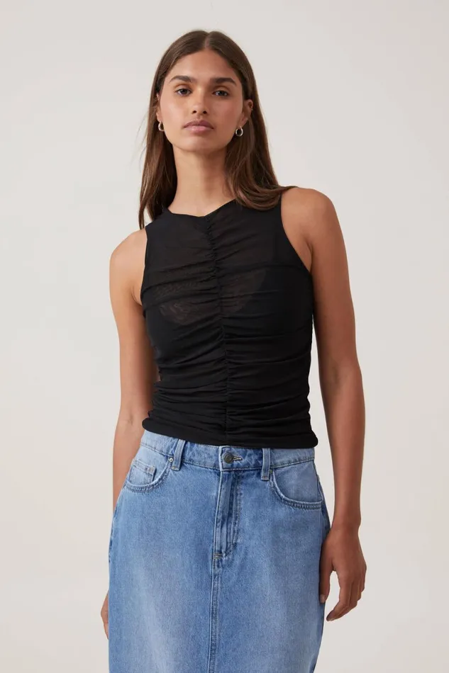 Women Tops Cotton On Becca Gathered Tank Black