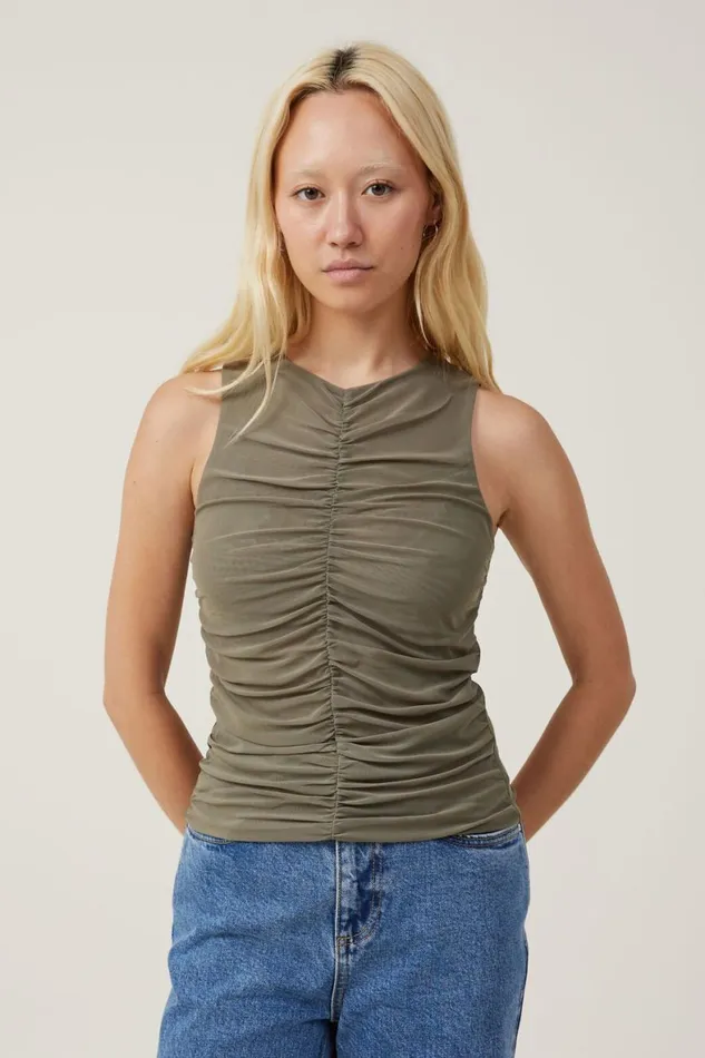 Women Tops Cotton On Becca Gathered Tank Woodland