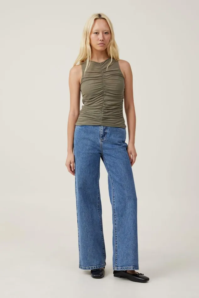 Women Tops Cotton On Becca Gathered Tank Woodland