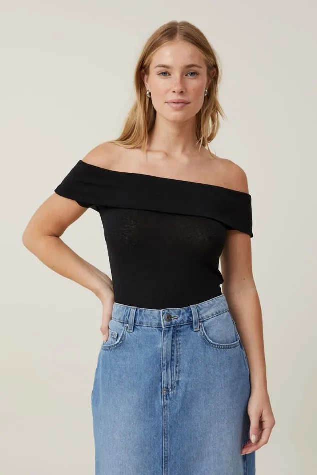 Women Tops Cotton On Chloe Off The Shoulder Top Black