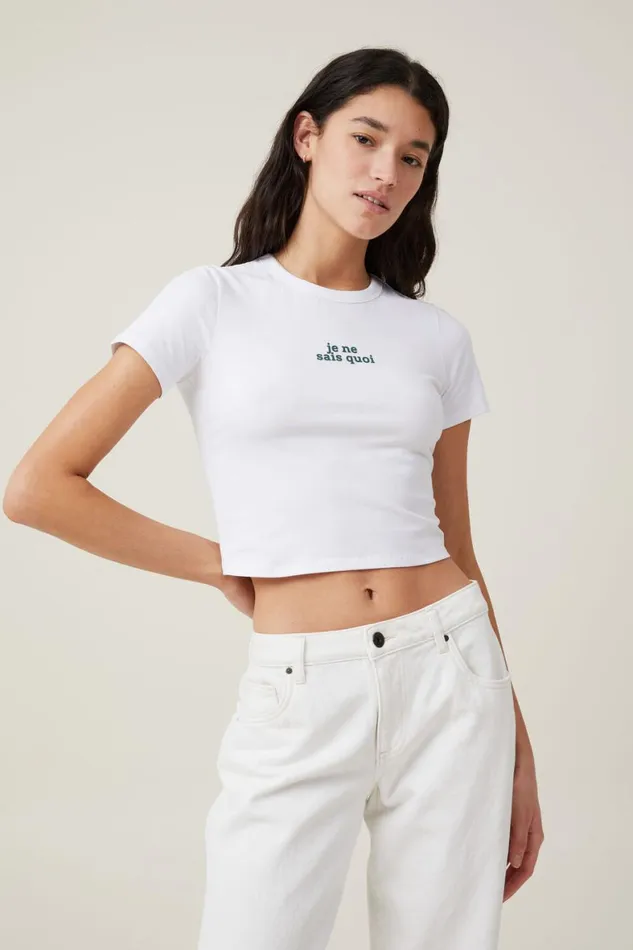 Women Tops Cotton On Crop Fit Graphic Tee Je Ne Sais Quoiwhite