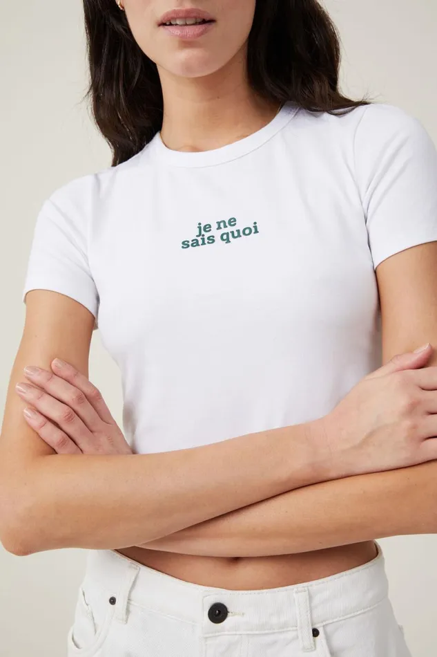 Women Tops Cotton On Crop Fit Graphic Tee Je Ne Sais Quoiwhite