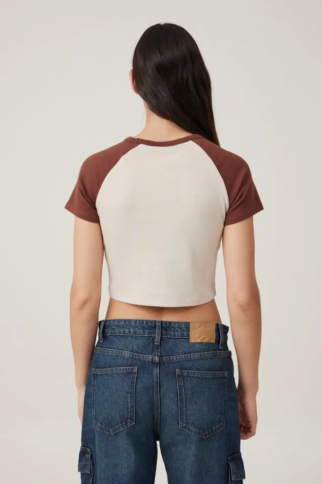 Women Tops Cotton On Crop Fit Raglan Lcn Graphic Tee Lcn Mt Johnny Cash Bottle Brown Stone