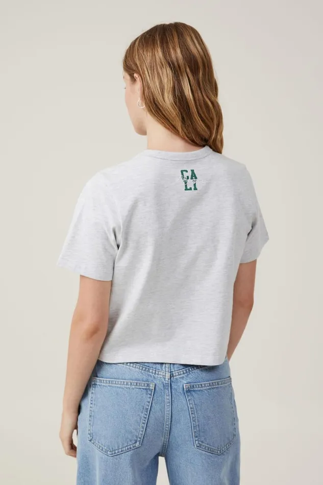 Women Tops Cotton On Crop Regular Tee Cali 17soft Grey Marle