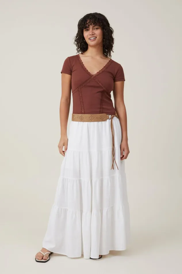 Women Tops Cotton On Daisy Lace Trim Tee Bottle Brown
