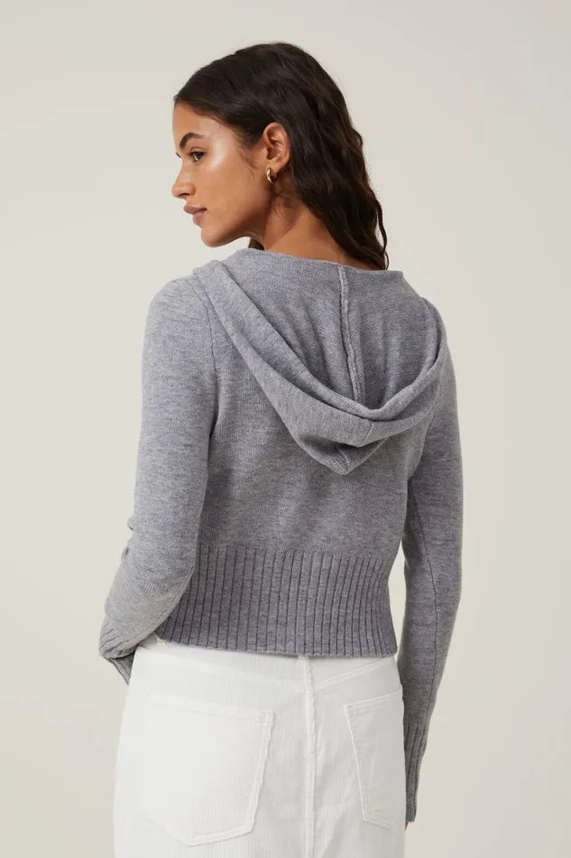 Women Tops Cotton On Everfine Fitted Zip Hoodie Dark Grey Shadow Marle