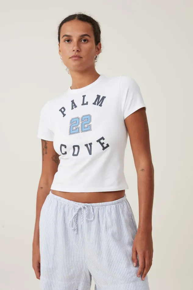 Women Tops Cotton On Fitted Graphic Longline Tee Palm Cove White
